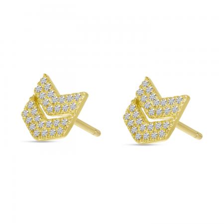 14K Yellow Gold Diamond Chevron Stud Earrings