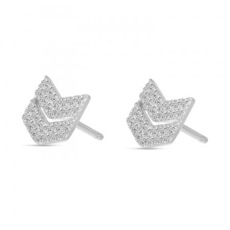 14K White Gold Diamond Chevron Stud Earrings