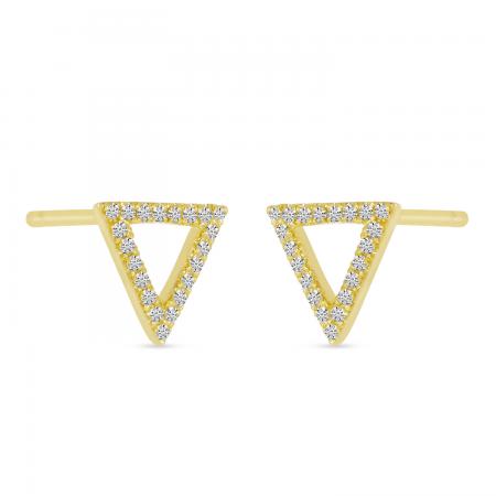 14K Yellow Gold Diamond Open Triangle Stud Earrings