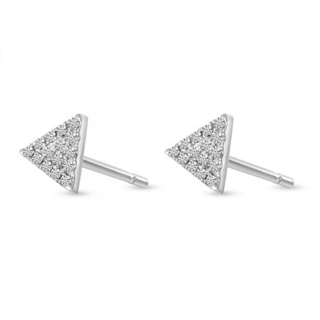 14K White Gold Small Diamond Pave Triangle Stud Earrings