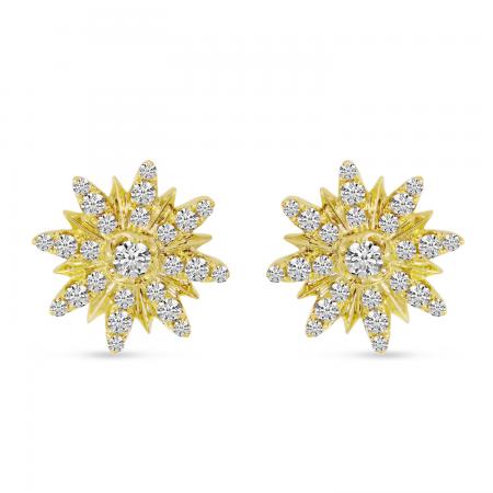 14K Yellow Gold Starburst Diamond Earrings