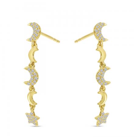 14K Yellow Gold Star & Moon Diamond Dangle Earrings