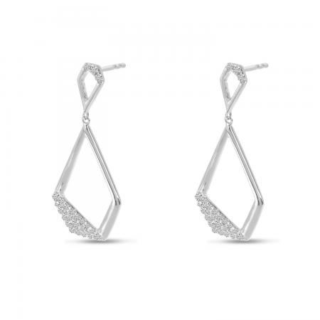 14K White Gold Geometric Diamond Dangle Earrings