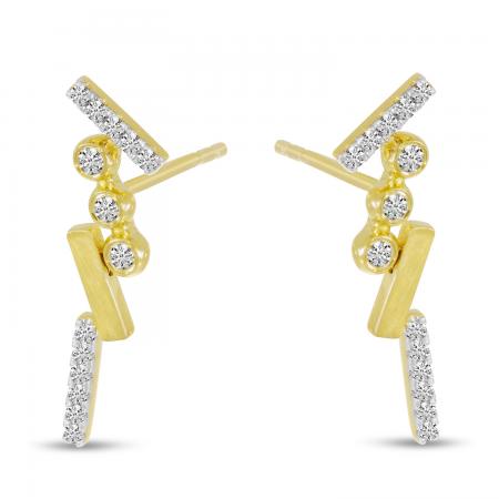 14K Yellow Gold Diamond Bezel Brushed Earrings