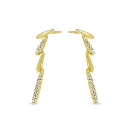 14K Yellow Gold Diamond Brushed Linear Earrings