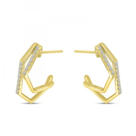 14K Yellow Gold Diamond Geometric Double Hoop Earrings