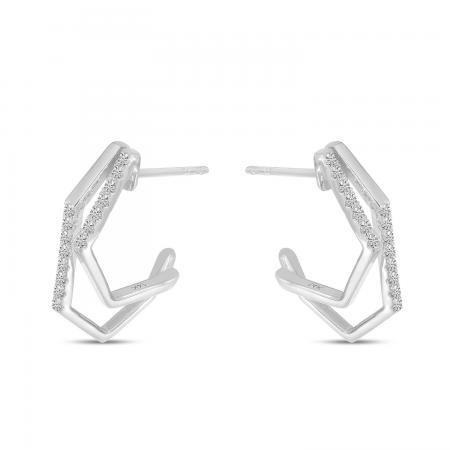 14K White Gold Diamond Geometric Double Hoop Earrings