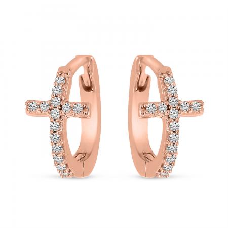 14K Rose Gold Diamond Cross Huggie Earrings