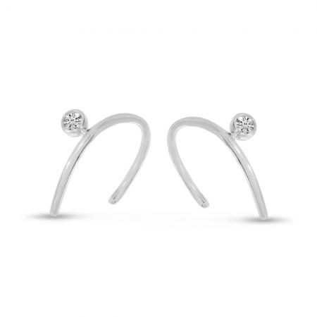 14K White Gold Single Diamond Horseshoe Earrings