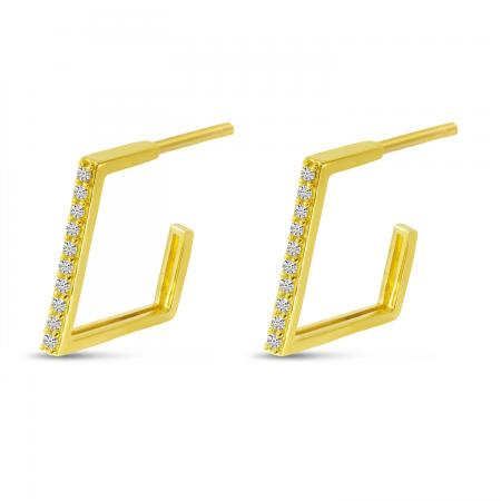 14K Yellow Gold Diamond Geometric Huggie Earrings