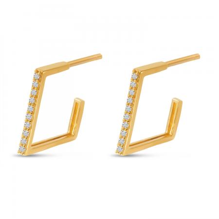 14K Rose Gold Diamond Geometric Huggie Earrings