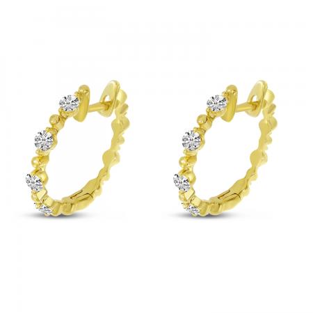 14K Yellow Gold Diamond Beaded Hoop Earrings