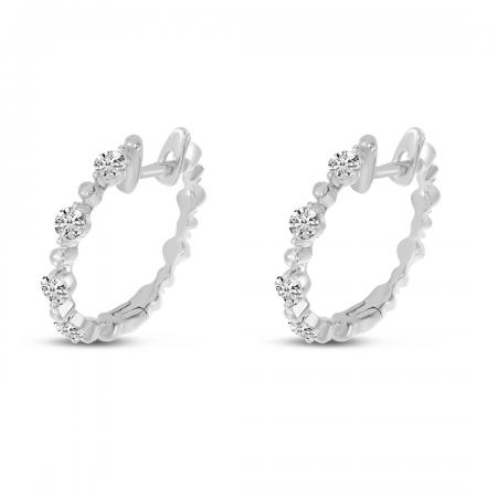 14K White Gold Diamond Beaded Hoop Earrings