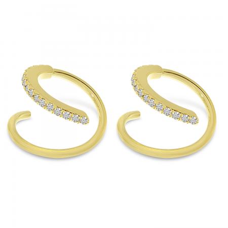 14K Yellow Gold Diamond Twist Huggie Earrings