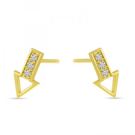 14K Yellow Gold Triple Diamond Arrow Stud Earrings