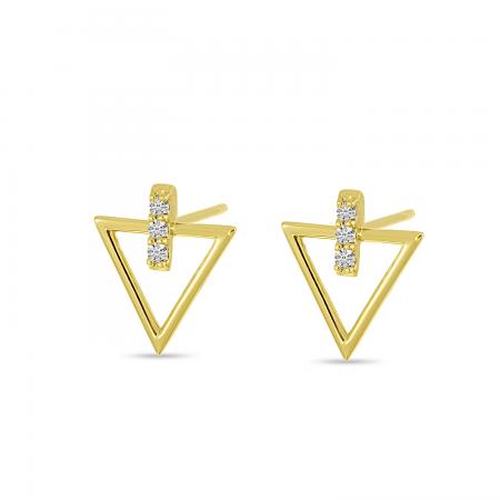 14K Yellow Gold Diamond Open Arrow Stud Earrings