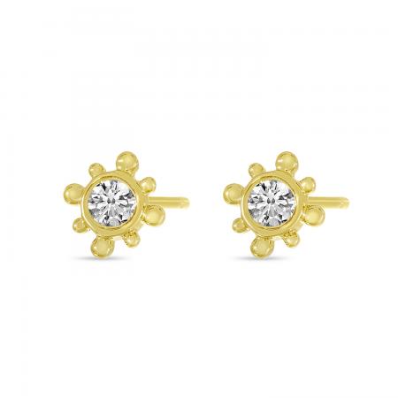 14K Yellow Gold Petite Diamond Beaded Stud Earrings