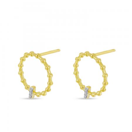 14K Yellow Gold Beaded Circle Diamond Bar Earrings