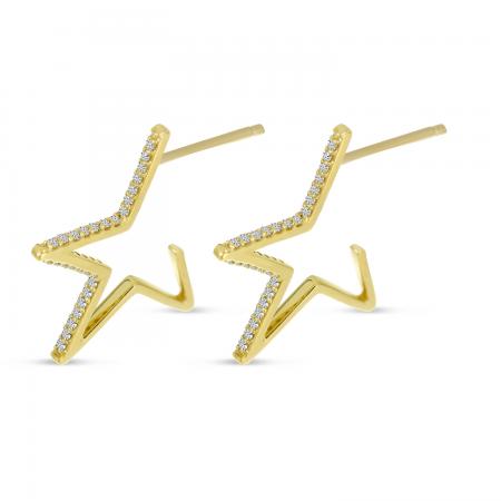 14K Yellow Gold Diamond Star Huggie Earrings