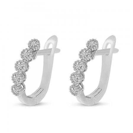 14K White Gold 5 Diamond Millgrain Hoop Earrings