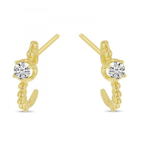 14K Yellow Gold Diamond Beaded Huggie Earrings