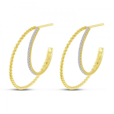 14K Yellow Gold Diamond Twist Double Hoops