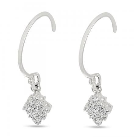 14K White Gold J-Hook Diamond Triangle Dangle Earrings