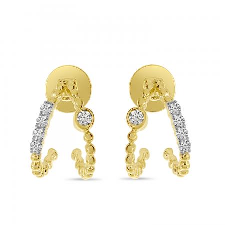 14K Yellow Gold Diamond Beaded Double Huggie Earrings