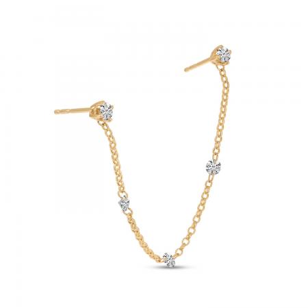 14K Rose Gold Dashing Diamond Double Hole Chain Earrings