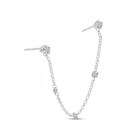 14K White Gold Dashing Diamond Double Hole Chain Earrings