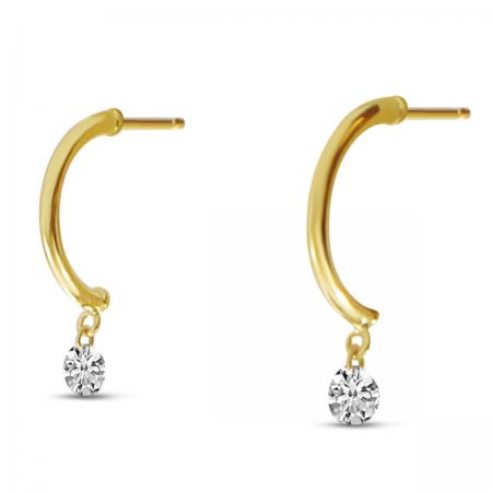 14K Yellow Gold Dashing Diamonds Half Huggie Earrings