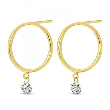 14K Yellow Gold Small Front Hoop 0.16 ct Diamond Earrings