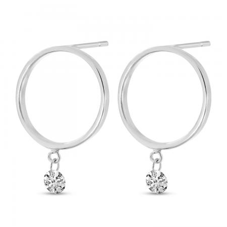 14K White Gold Small Front Hoop 0.16 ct Diamond Earrings