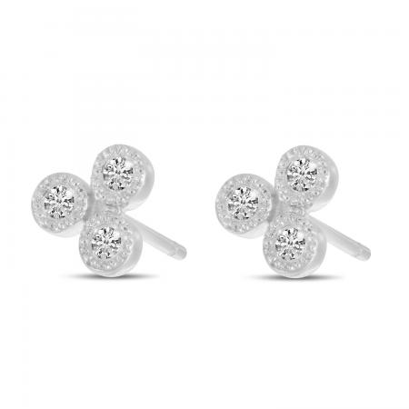 14K White Gold Triple Diamond Stud Earrings