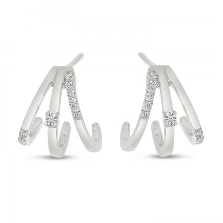 14K White Gold Triple Diamond Huggie Earrings