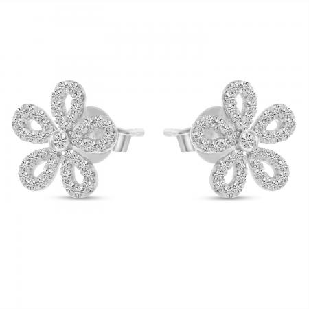 14K White Gold Small Diamond Floral Earrings