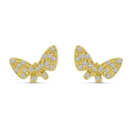 14K Yellow Gold Diamond Butterfly Stud Earrings