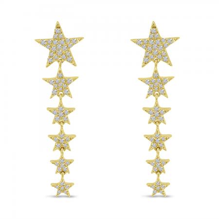 14K Yellow Gold Diamond Star Dangle Earrings