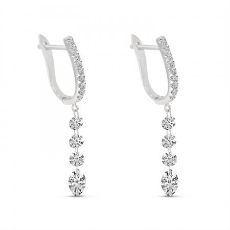 14K White Gold Round and Marquise Dashing Diamond Drop Huggy Earrings