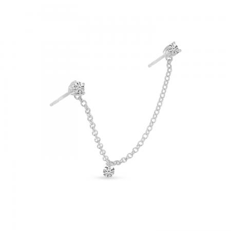 14K White Gold Dashing Diamond Double Hole Chain Earrings