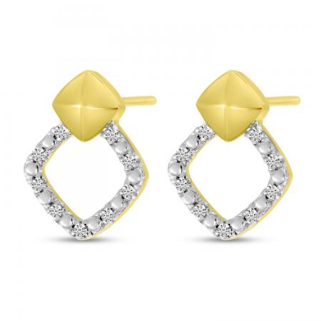 14K Yellow Gold Diamond Open Square Earrings