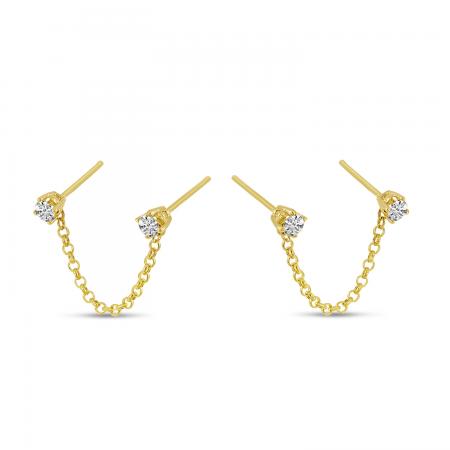 14K Yellow Gold Double Hole Diamond Chain Earrings