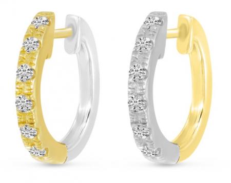 14K Yellow Gold & White Gold Diamond Reversible Huggie Earrings