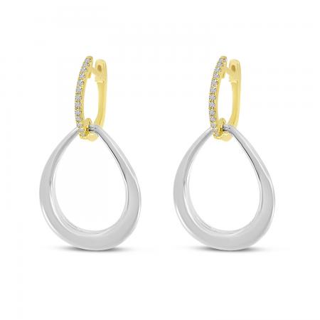 14K White Gold and Yellow Gold Teardrop Diamond Huggie Earrings