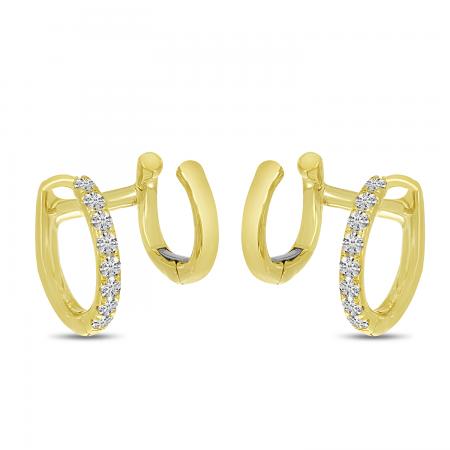 14K Yellow Gold Diamond Double Huggies