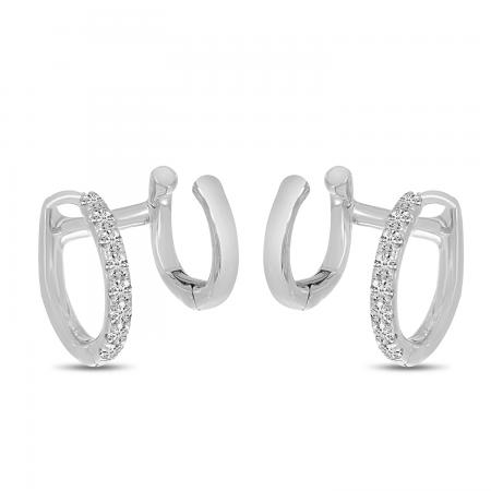 14K White Gold Diamond Double Huggies