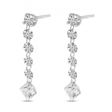 14K White Gold Dashing Diamond 5-Stone Princess Cut Drop Earrings