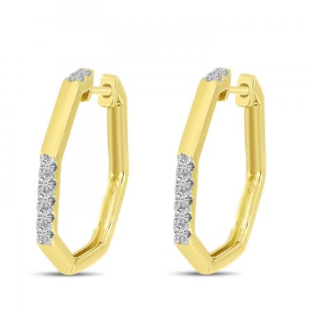 14K Yellow Gold Diamond Geometric Hoop Earrings