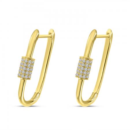 14K Yellow Gold Diamond Lock Huggie Earrings