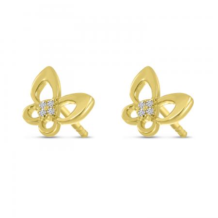 14K Yellow Gold Small Diamond Butterfly Stud Earrings